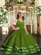 Elegant Green Ball Gowns Tulle V-neck Sleeveless Ruffled Layers Floor Length Zipper Pageant Dress for Girls