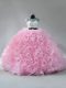 Top Selling Beading and Ruffles Quince Ball Gowns Baby Pink Zipper Sleeveless Brush Train