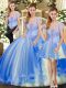 Glittering Blue Lace Up Strapless Beading and Ruffles Sweet 16 Quinceanera Dress Tulle Sleeveless