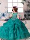 Amazing Beading and Pick Ups Girls Pageant Dresses Teal Zipper Sleeveless Floor Length