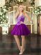 Mini Length Purple Prom Gown Tulle Sleeveless Beading