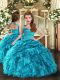 Organza Straps Sleeveless Lace Up Ruffles and Ruching Little Girls Pageant Dress Wholesale in Baby Blue