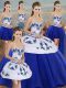 Royal Blue Sleeveless Floor Length Embroidery and Bowknot Lace Up 15 Quinceanera Dress