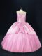 Chic Scoop Sleeveless Lace Up Ball Gown Prom Dress Pink Tulle