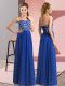 Fantastic Royal Blue Empire Sweetheart Sleeveless Chiffon Floor Length Lace Up Beading Dress for Prom