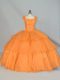 Pretty Organza Straps Sleeveless Lace Up Beading and Ruffled Layers and Ruching 15th Birthday Dress in Orange