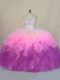 Sweetheart Sleeveless Tulle Sweet 16 Dresses Beading and Ruffles Brush Train Lace Up