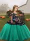 Amazing Turquoise Ball Gowns Straps Sleeveless Organza Floor Length Lace Up Embroidery Little Girl Pageant Dress