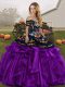 Decent Black And Purple Sleeveless Floor Length Embroidery and Ruffles Lace Up Quinceanera Gowns