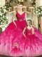 Great Multi-color Tulle Backless Quince Ball Gowns Sleeveless Floor Length Beading and Ruffles