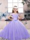Elegant Lavender Lace Up Off The Shoulder Lace and Belt Pageant Dresses Tulle Sleeveless