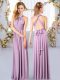 Captivating Halter Top Sleeveless Court Dresses for Sweet 16 Floor Length Ruching Lavender Chiffon