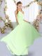 Discount Chiffon One Shoulder Sleeveless Lace Up Ruching Dama Dress in Yellow Green