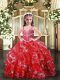 Exquisite Red Ball Gowns Straps Sleeveless Organza Floor Length Lace Up Beading Girls Pageant Dresses