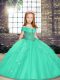Custom Design Aqua Blue Lace Up Straps Beading Little Girls Pageant Gowns Tulle Sleeveless