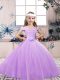 Floor Length Lavender Kids Pageant Dress Off The Shoulder Sleeveless Lace Up