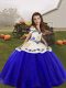 Modern Royal Blue Ball Gowns Organza Straps Sleeveless Embroidery Floor Length Lace Up Pageant Dress for Girls