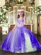 Lavender Ball Gowns Tulle Straps Sleeveless Beading Floor Length Lace Up Little Girl Pageant Gowns