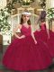 Burgundy Tulle Zipper V-neck Sleeveless Floor Length Pageant Dresses Ruffles and Ruching