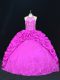 Pretty Taffeta Halter Top Sleeveless Lace Up Beading and Appliques and Pick Ups Sweet 16 Dresses in Fuchsia