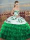 Elegant Green Sweetheart Neckline Embroidery and Ruffled Layers and Bowknot Quinceanera Dresses Sleeveless Lace Up