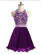 Eggplant Purple Lace Up Halter Top Beading Chiffon Sleeveless