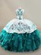 Luxurious Teal Quinceanera Gown Sweet 16 and Quinceanera with Embroidery and Ruffles Halter Top Sleeveless Lace Up Luxurious Teal Quinceanera Gown Sweet 16 and Quinceanera with Embroidery and Ruffles Halter Top Sleeveless Lace Up