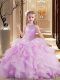 Unique Sleeveless Tulle Floor Length Lace Up Pageant Dress Womens in Lilac with Beading
