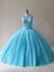 Elegant Baby Blue Scoop Neckline Beading Ball Gown Prom Dress Sleeveless Lace Up