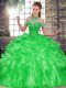 Hot Selling Ball Gowns Sweet 16 Dresses Green Halter Top Organza Sleeveless Floor Length Lace Up
