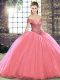 Smart Off The Shoulder Sleeveless Organza Ball Gown Prom Dress Beading Brush Train Lace Up