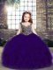 Purple Lace Up Pageant Gowns For Girls Beading Sleeveless Floor Length