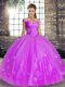 Lavender Ball Gowns Beading and Appliques Quince Ball Gowns Lace Up Tulle Sleeveless Floor Length