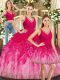 Multi-color Three Pieces V-neck Sleeveless Tulle Floor Length Backless Ruffles 15 Quinceanera Dress