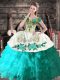Aqua Blue Ball Gowns Embroidery Quinceanera Gown Lace Up Organza Sleeveless Floor Length