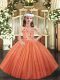 Fantastic Orange Sleeveless Floor Length Appliques Lace Up Pageant Gowns For Girls