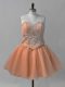 Exquisite Sleeveless Mini Length Beading Lace Up Prom Evening Gown with Orange