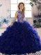 Purple Organza Lace Up Sweet 16 Dress Sleeveless Floor Length Beading and Ruffles