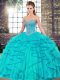 Fancy Sweetheart Sleeveless Tulle Quinceanera Dresses Beading and Ruffles Lace Up
