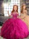 Amazing Beading and Ruffles Kids Formal Wear Fuchsia Lace Up Sleeveless Floor Length
