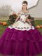 Pretty Fuchsia Lace Up Off The Shoulder Embroidery and Ruffled Layers Quince Ball Gowns Tulle Sleeveless Brush Train