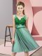 V-neck Sleeveless Damas Dress Knee Length Appliques Apple Green Tulle