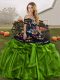 Green Off The Shoulder Lace Up Embroidery and Ruffles Sweet 16 Dress Sleeveless