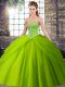 Sophisticated Tulle Lace Up Sweetheart Sleeveless 15th Birthday Dress Brush Train Beading and Pick Ups