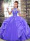 Admirable Sleeveless Organza Floor Length Lace Up 15 Quinceanera Dress in Purple with Beading and Ruffles