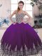 Exquisite Purple Ball Gowns Beading and Embroidery Quinceanera Dress Lace Up Tulle Sleeveless Floor Length