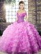 Off The Shoulder Sleeveless Brush Train Lace Up Quince Ball Gowns Lilac Organza