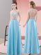 Dramatic Sleeveless Satin Floor Length Backless in Baby Blue with Beading