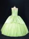 Floor Length Lace Up Ball Gown Prom Dress Yellow Green for Sweet 16 and Quinceanera with Beading