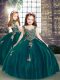 Peacock Green Pageant Gowns For Girls Party and Wedding Party with Appliques Straps Sleeveless Lace Up